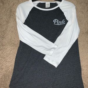 Grey and white long sleeve Pink shirt